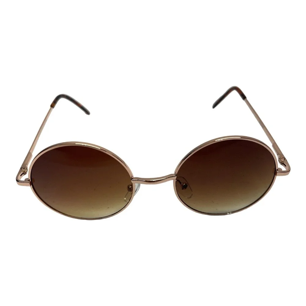 ROUND SUNGLASSES 2 TONE ORANGE-YELLOW COLORED LENS HIPPIE HIPPSTER UV PROTECTION